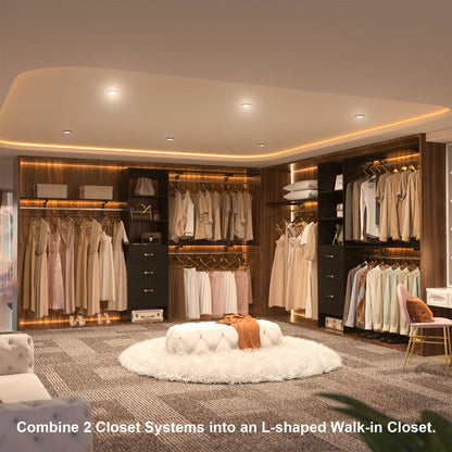 120'' W Closet System with Drawers, Closet Organizer with 3 Shelving Towers