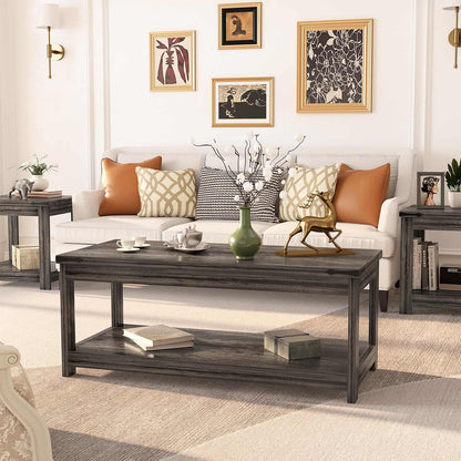 43.3” Farmhouse Wood Coffee Table with Storage Shelf, Modern Center Table for Living Room