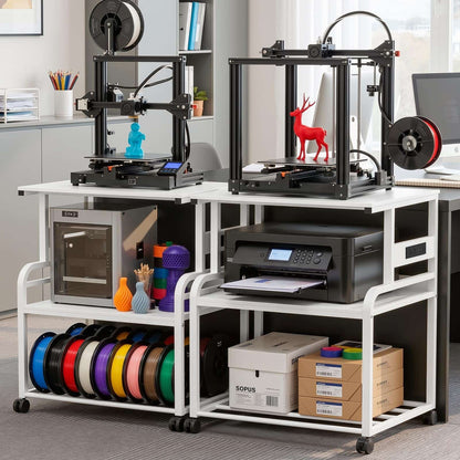 Heavy-Duty 3D Printer Rolling Cart with Power Outlet & Filament Storage, 3-Tier Adjustable Printer Stand for Home Office