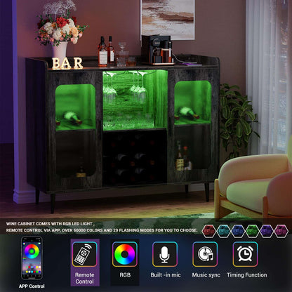 Assembled Wine Bar Cabinet with Power Outlet and LED Lights
