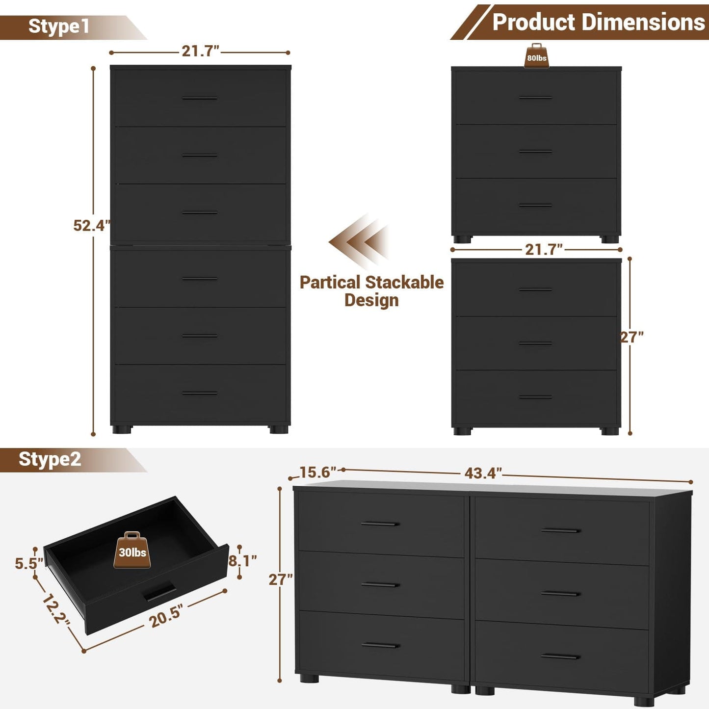 2-Pack Stackable Large Walk-in Closet Drawer System, Heavy-Duty Storage Organizer for Bedroom, Living Room & Closet