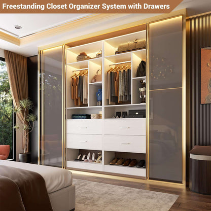 Freestanding 24" Closet System with 2 Wood Drawers, 2FT Small Closet Organizer System with 6 Shelves & Hanging Rod