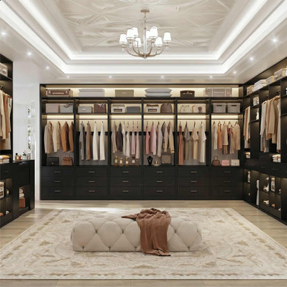 Freestanding Closet System Set - 3-Pack with 3 Wood Drawers Each,With Hanging Rod & Shelves, 24"L x 15"W x 80"H