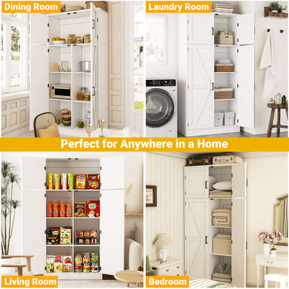 Farmhouse Kitchen Pantry Storage Cabinet with Adjustable Shelves and Barn Doors