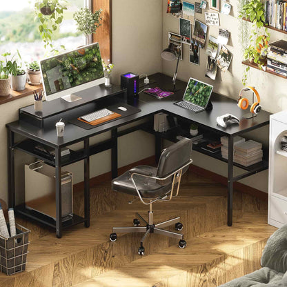 Reversible L Shaped Desk with Magic Power Outlets and USB Charging Ports