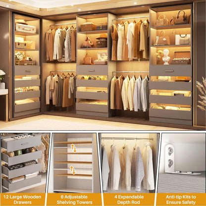 12-Drawer Customizable L-Shaped Closet System