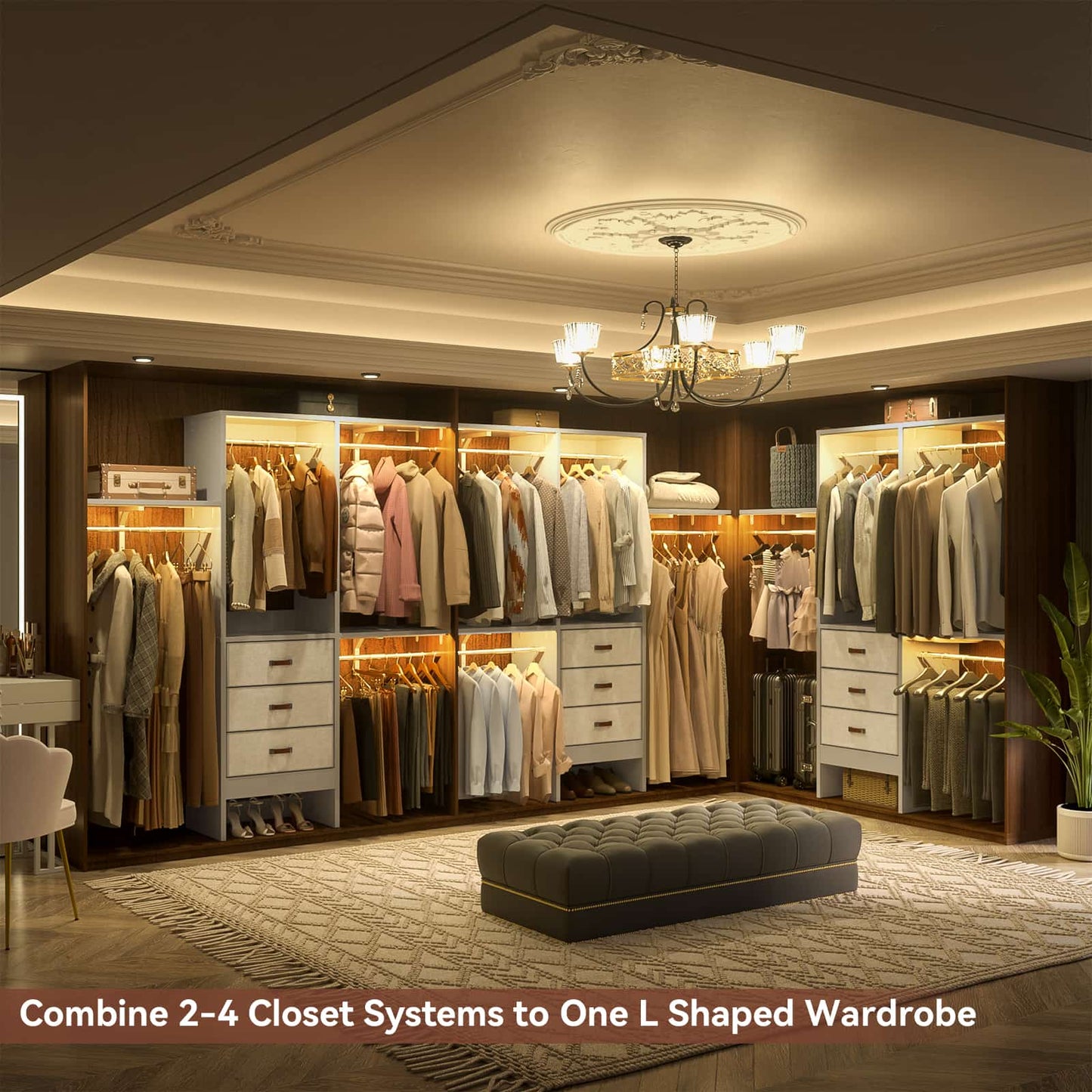 59'' W Small Closet System with 3 Fabric Drawers