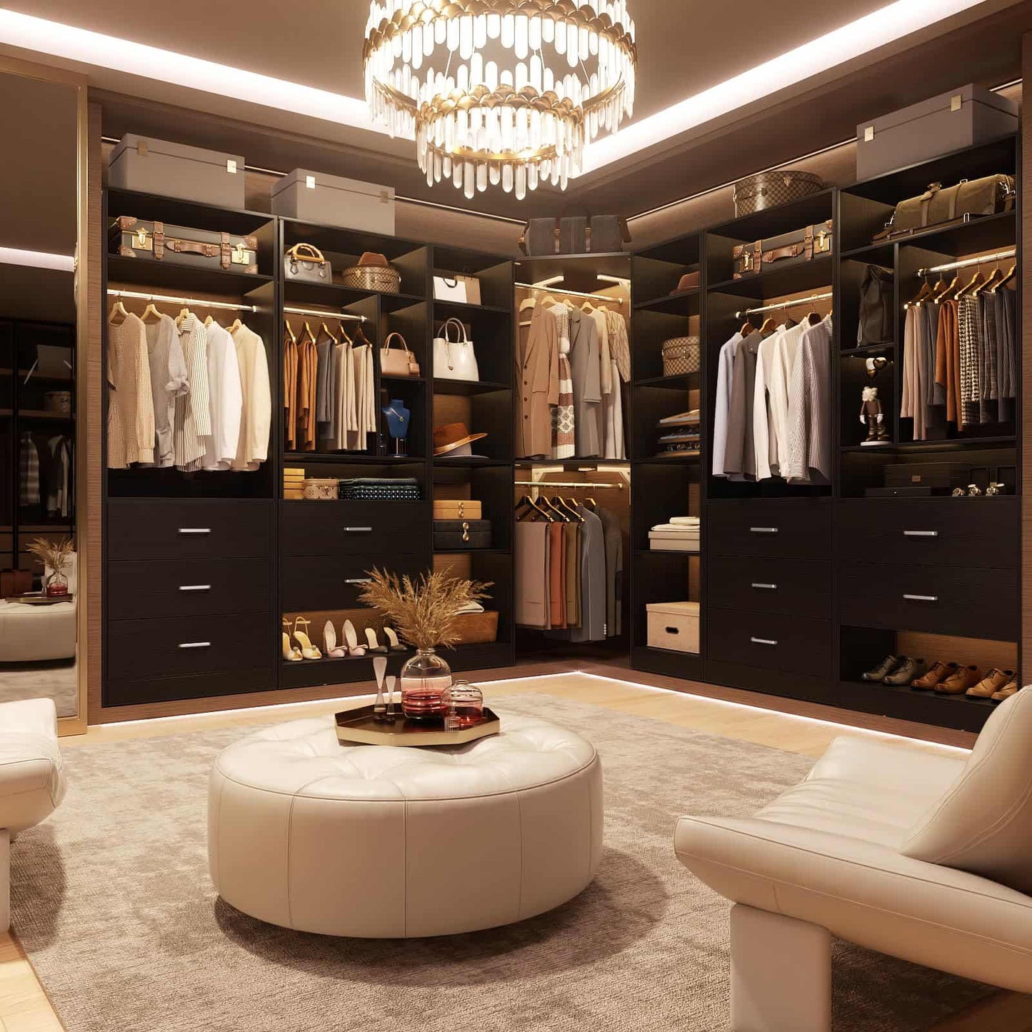 Corner Closet System with 12 Shelves, 40" Large Corner Closet Organizer System with 2 Hanging Rods