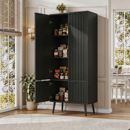 51.2" Freestanding Storage Cabinet with 4 Fluted Doors, Adjustable Shelves & Raised Legs - Wobble-Free Organizer for Bathroom, Kitchen, Living Room