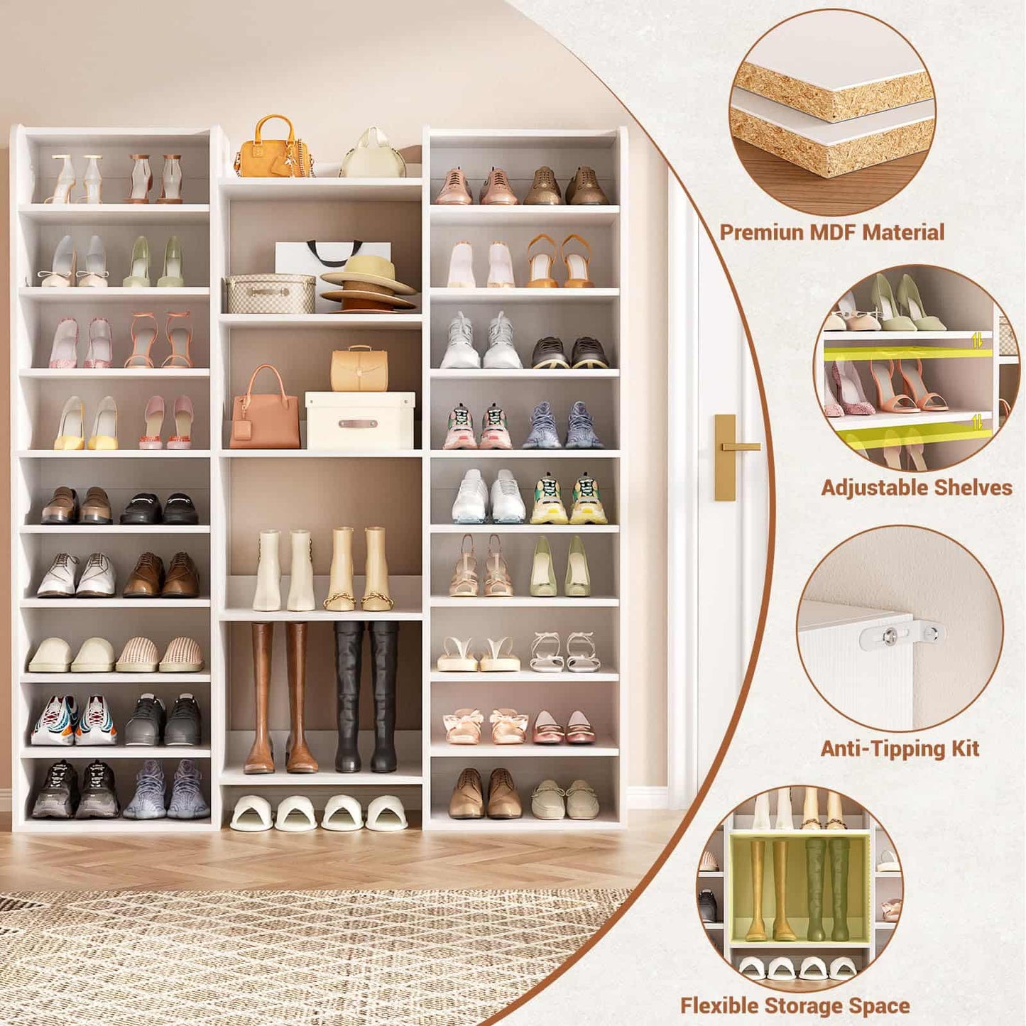14-Tier Shoe Organizer - Holds 46+ Pairs, 22-Cubby Space-Saving Shoe Cabinet for Entryway, Hallway, Bedroom