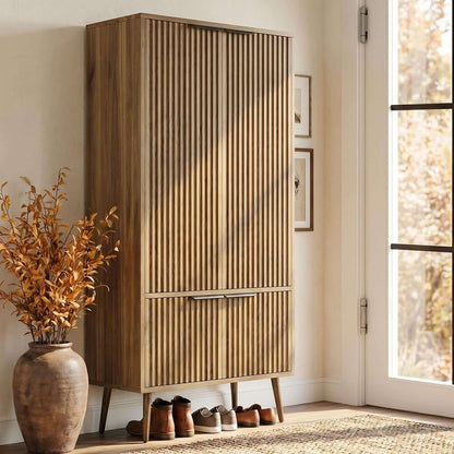 51.2" Freestanding Storage Cabinet with 4 Fluted Doors, Adjustable Shelves & Raised Legs - Wobble-Free Organizer for Bathroom, Kitchen, Living Room