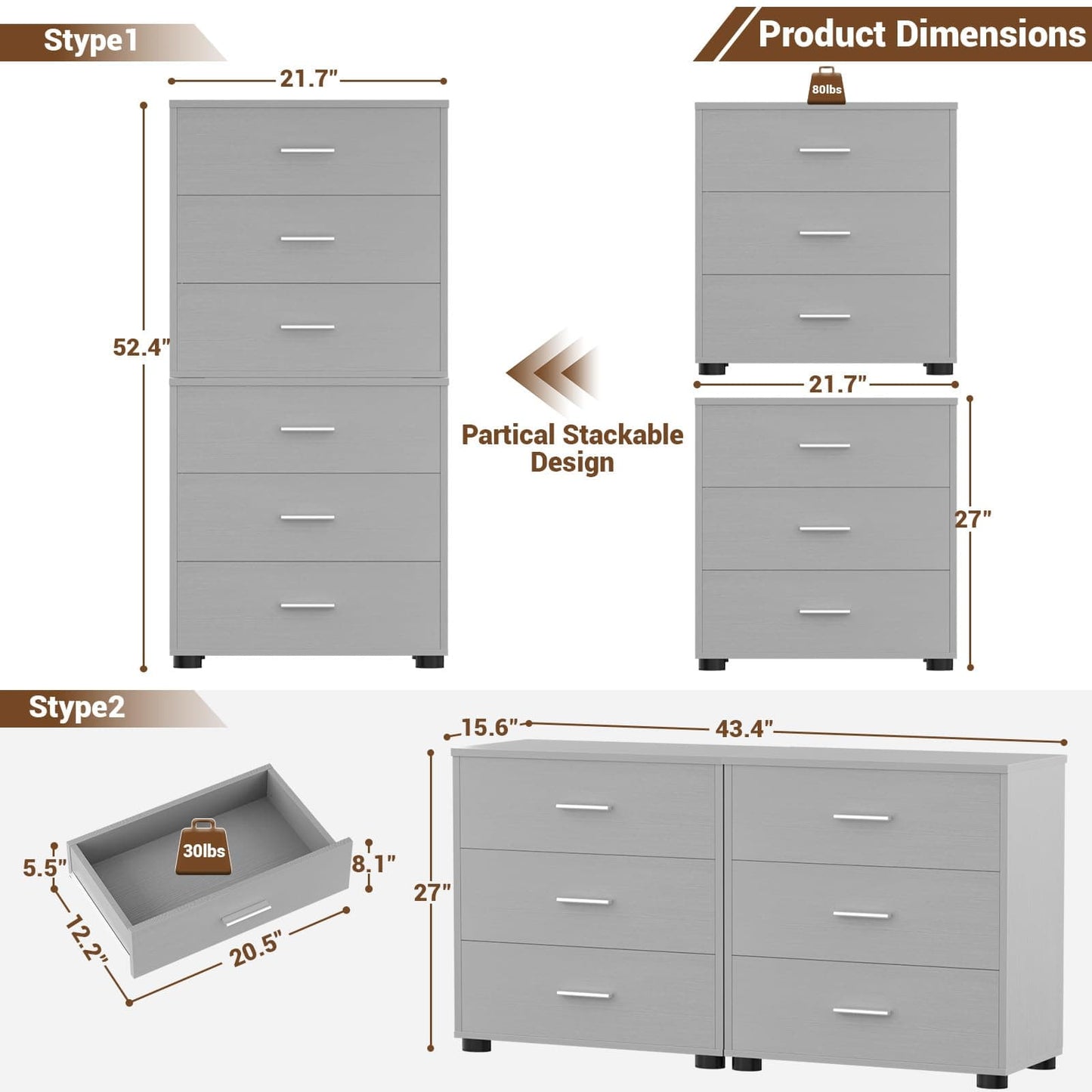 2-Pack Stackable Large Walk-in Closet Drawer System, Heavy-Duty Storage Organizer for Bedroom, Living Room & Closet