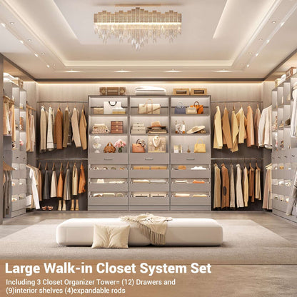 12-Drawer Customizable L-Shaped Closet System