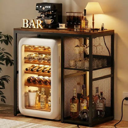 Mini Fridge Cabinet with Power Outlet, Coffee Bar Cabinet with Mini Fridge Space