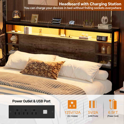 King Headboard with Storage, Headboards with Power Outlets and Smart LED Light, Sturdy Head Board for King Size Bed