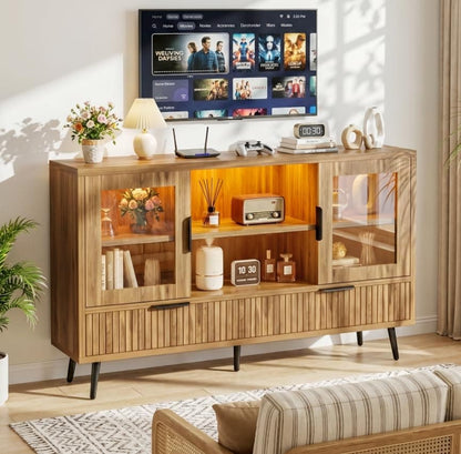 RGB LED TV Stand with Power Outlet, 45" Entertainment Center with 8 Storage Drawers & Cabinets, Vanity Storage Cabinet ,Media Console Fits 30"-55" TVs for Living Room Bedroom