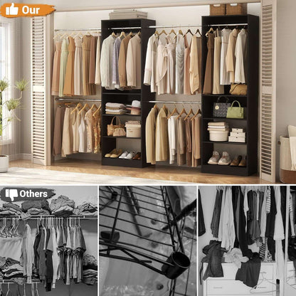 20.5-120'' W Closet Organizer System with 5 Hanging Rods, Shelving Tower