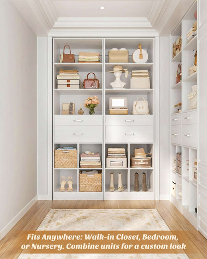 Tall Vertical Closet System, 18.9" Width Freestanding Wardrobe Storage Unit with Adjustable Shelves & Smooth-Glide Drawers