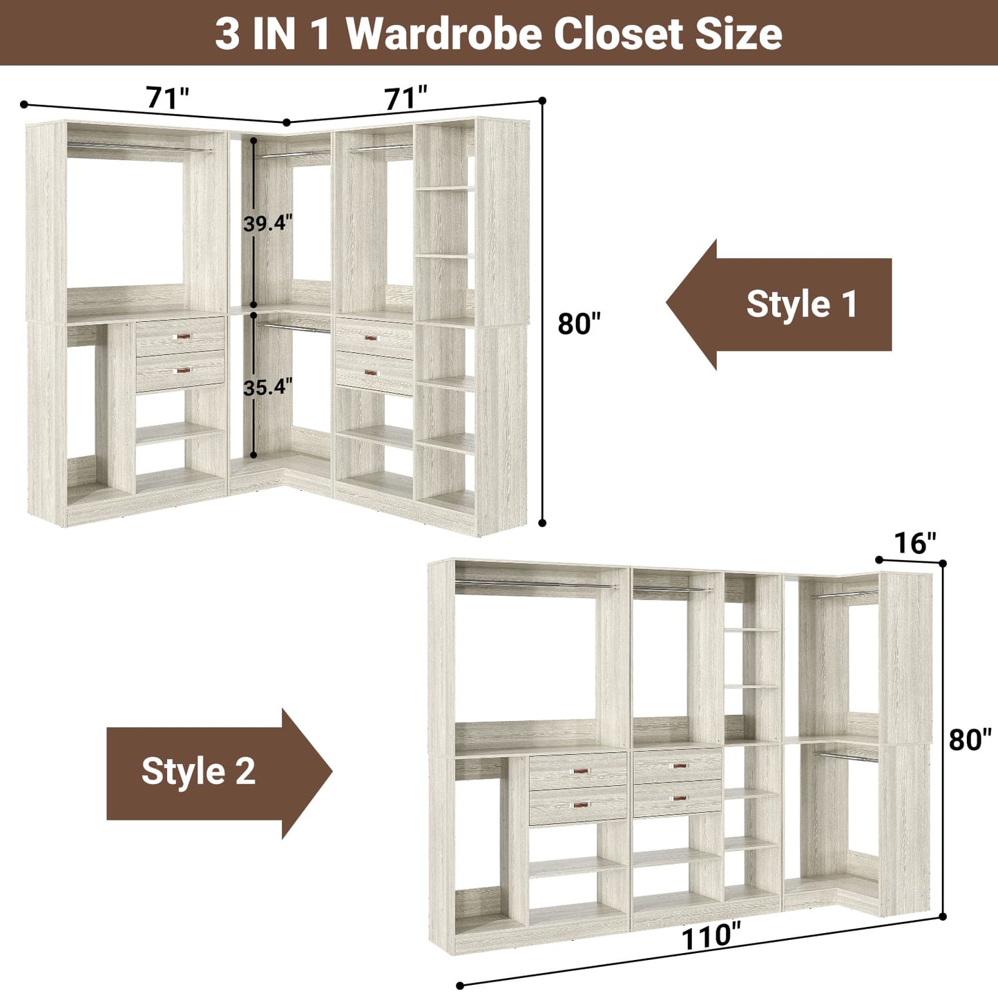 Freestanding Closet System with 3 Sets