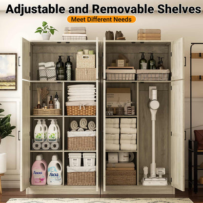 Farmhouse Kitchen Pantry Storage Cabinet with Adjustable Shelves and Barn Doors