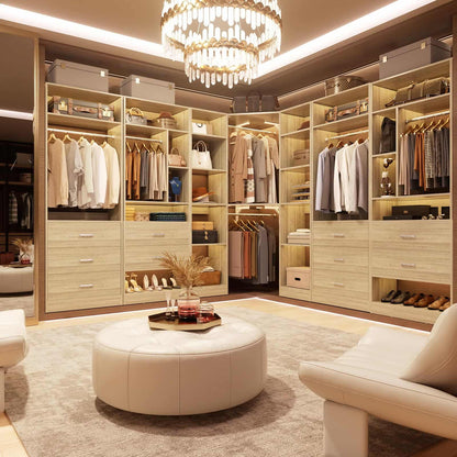 Corner Closet System with 12 Shelves, 40" Large Corner Closet Organizer System with 2 Hanging Rods