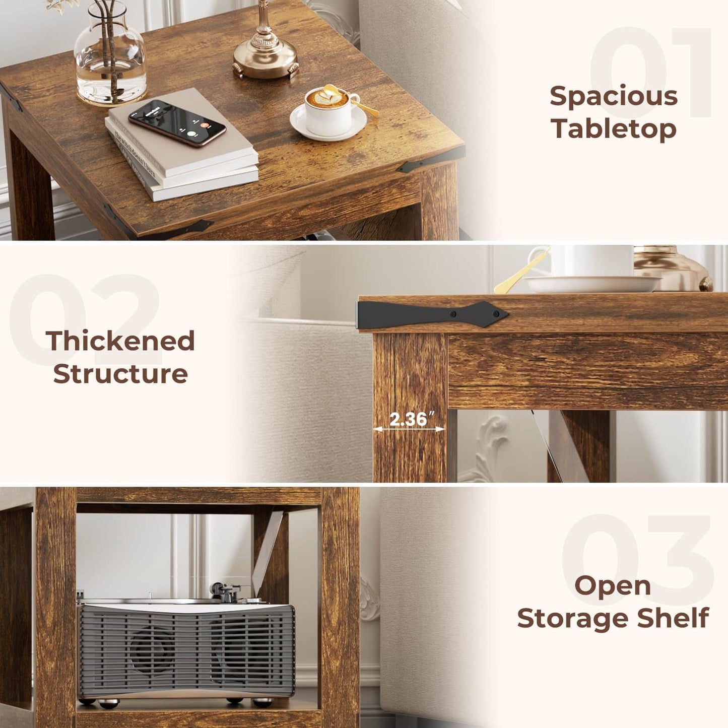 20-Inch Square Farmhouse End Table with Storage Shelf - Industrial Style for Bedroom & Living Room