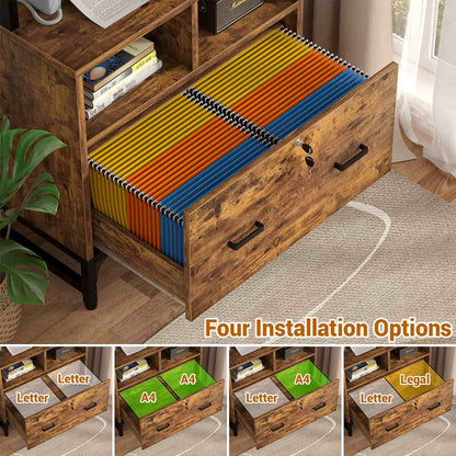 2-Pack Vertical File Cabinet with Shelves, Charging Station, Lock, Large Drawer & Printer Stand