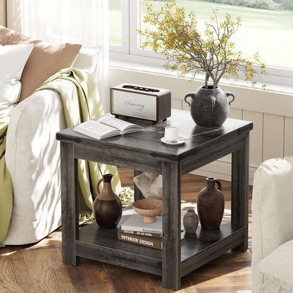 20-Inch Square Farmhouse End Table with Storage Shelf - Industrial Style for Bedroom & Living Room