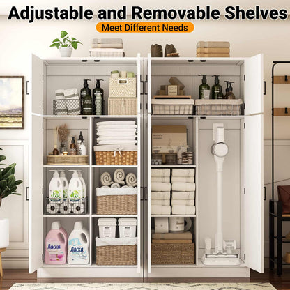 Farmhouse Kitchen Pantry Storage Cabinet with Adjustable Shelves and Barn Doors