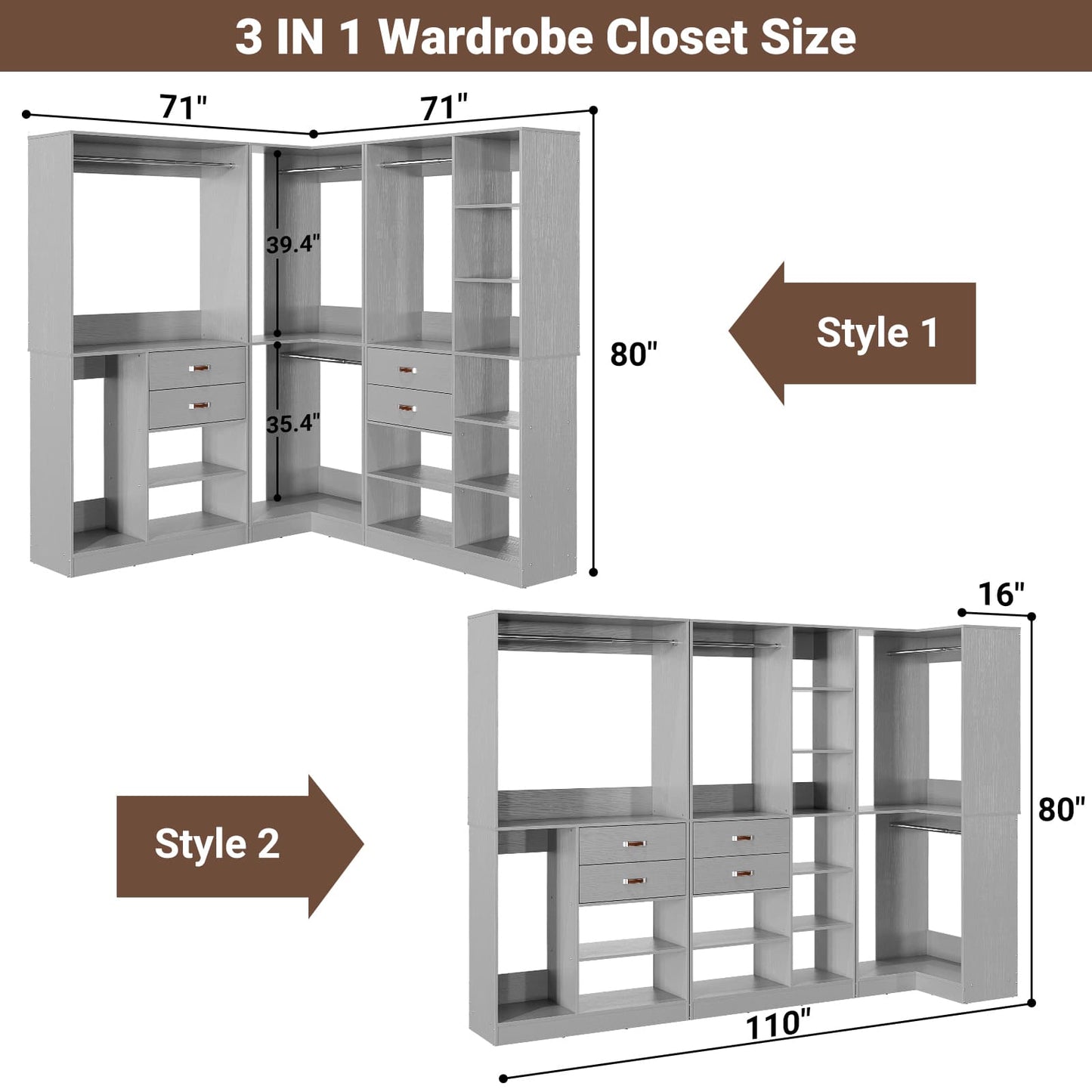 Freestanding Closet System with 3 Sets