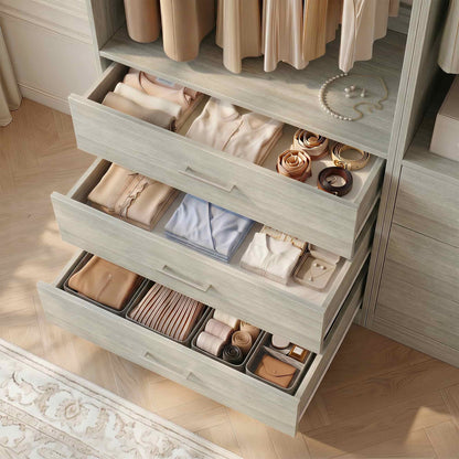 Freestanding Closet System Set - 3-Pack with 3 Wood Drawers Each,With Hanging Rod & Shelves, 24"L x 15"W x 80"H