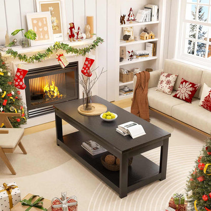 43.3” Farmhouse Wood Coffee Table with Storage Shelf, Modern Center Table for Living Room