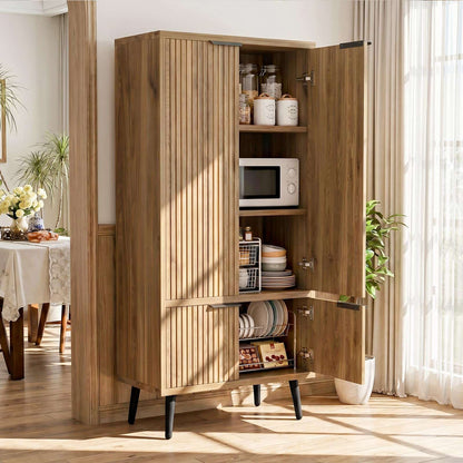 51.2" Freestanding Storage Cabinet with 4 Fluted Doors, Adjustable Shelves & Raised Legs - Wobble-Free Organizer for Bathroom, Kitchen, Living Room