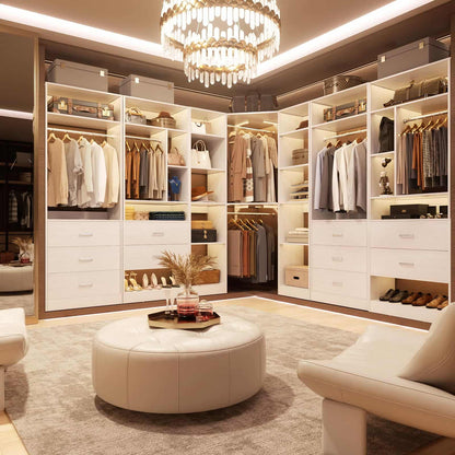 Corner Closet System with 12 Shelves, 40" Large Corner Closet Organizer System with 2 Hanging Rods