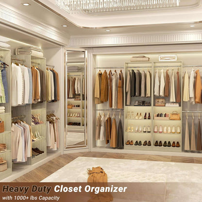 20.5-120'' W Closet Organizer System with 5 Hanging Rods, Shelving Tower