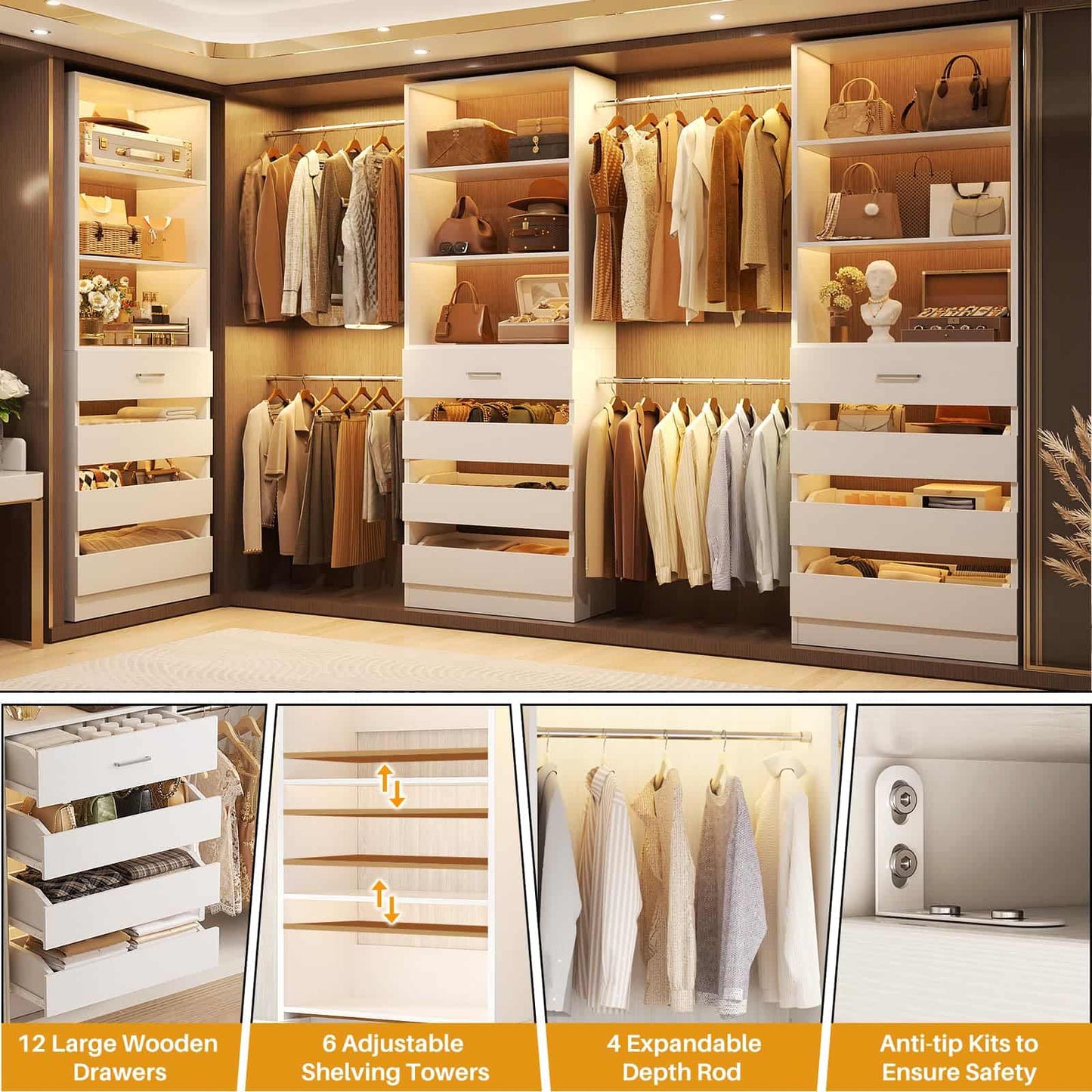 12-Drawer Customizable L-Shaped Closet System