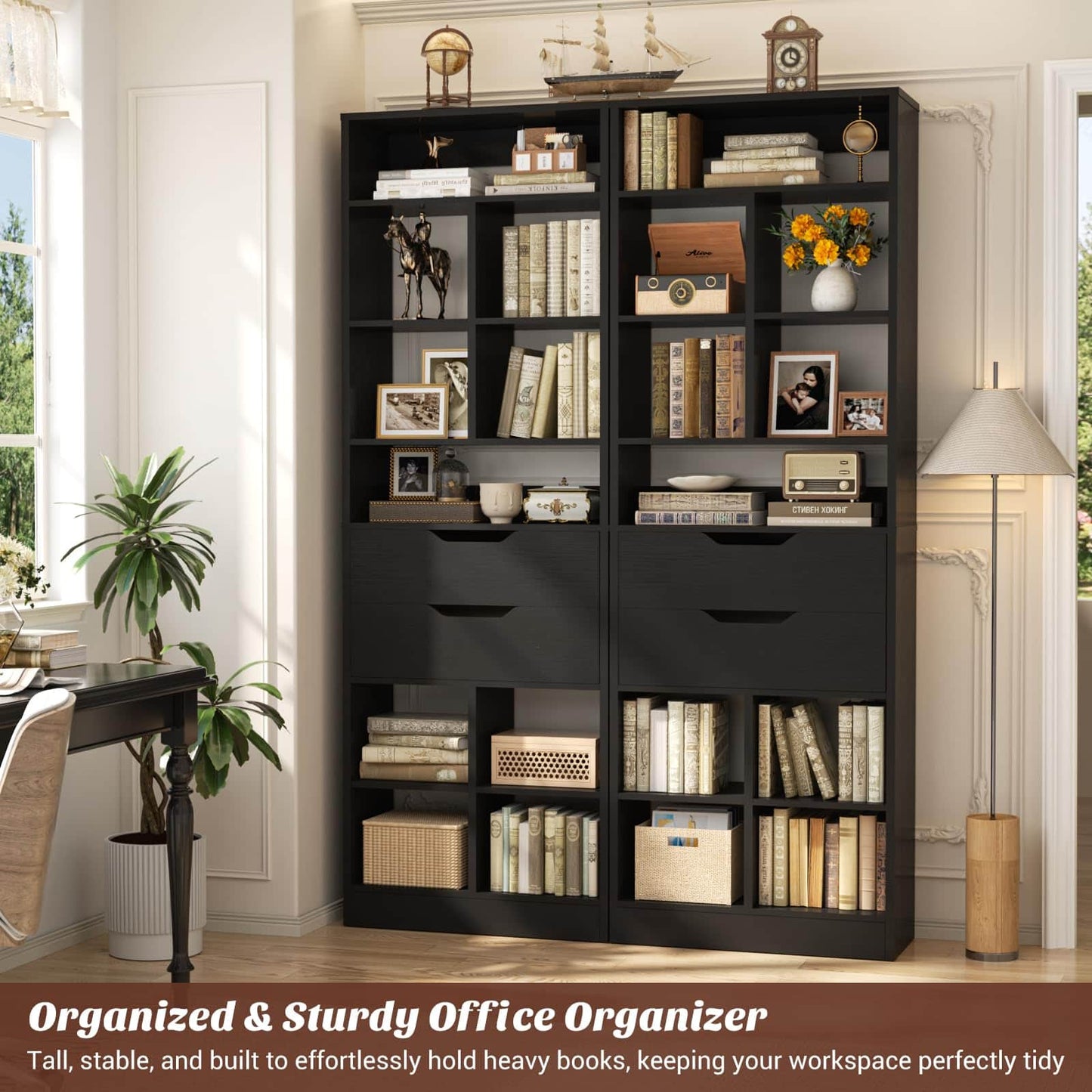 Tall Closet Organizer with 2 Drawers, 79.7" Narrow Freestanding Storage Cabinet, Space-Saving Wood Garment Organizer for Bedroom, Entryway