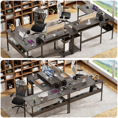 Reversible L Shaped Desk with Magic Power Outlets and USB Charging Ports