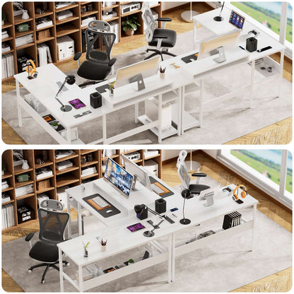 Reversible L Shaped Desk with Magic Power Outlets and USB Charging Ports