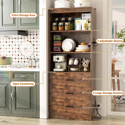 71" Tall Bookcases with 3 Large Drawers & 3 Shelves, Wooden Bookshelf for Living Room Offic