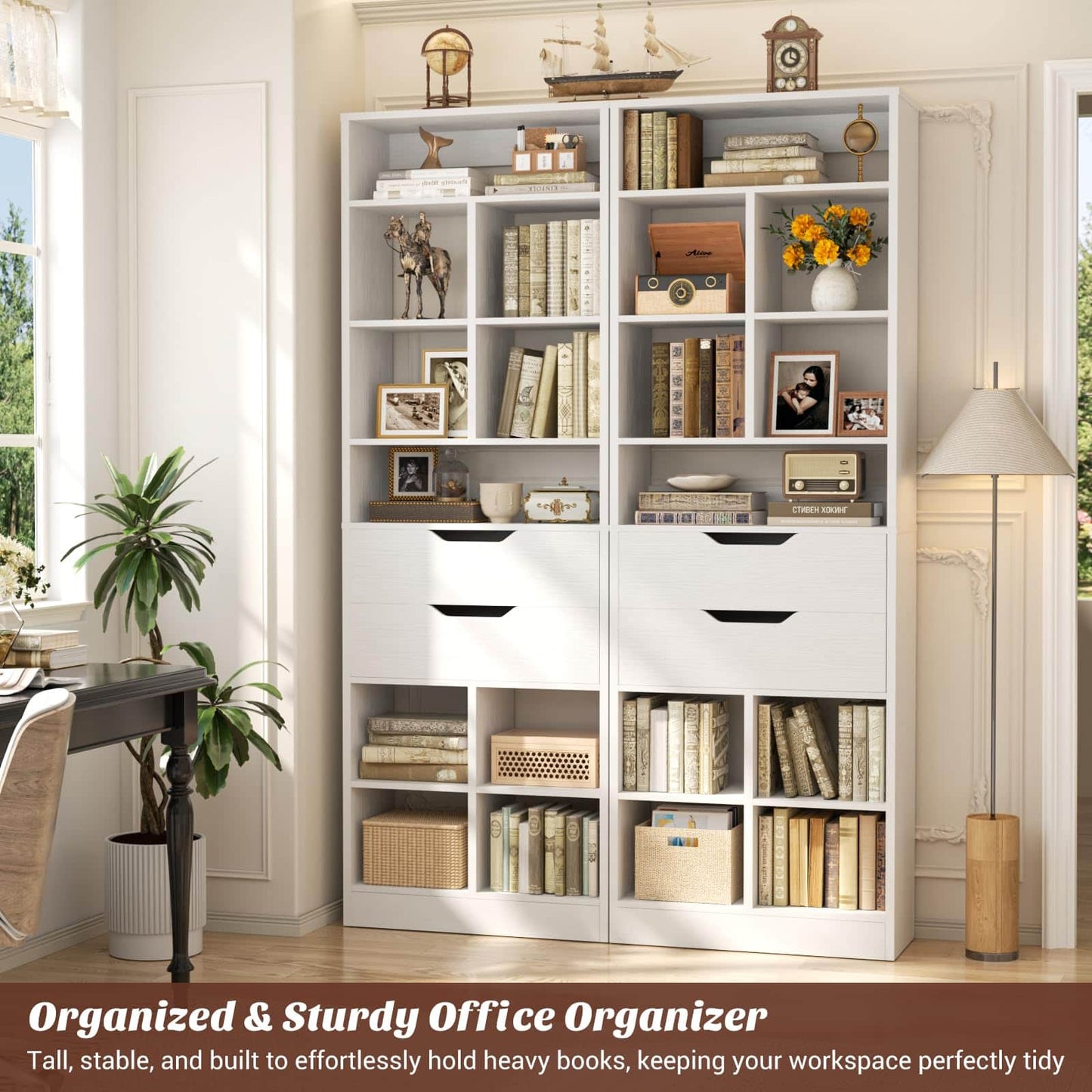 Tall Closet Organizer with 2 Drawers, 79.7" Narrow Freestanding Storage Cabinet, Space-Saving Wood Garment Organizer for Bedroom, Entryway