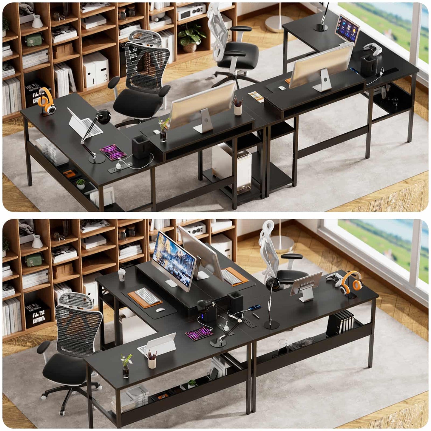 Reversible L Shaped Desk with Magic Power Outlets and USB Charging Ports