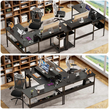 Reversible L Shaped Desk with Magic Power Outlets and USB Charging Ports