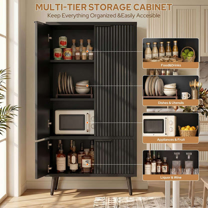 51.2" Freestanding Storage Cabinet with 4 Fluted Doors, Adjustable Shelves & Raised Legs - Wobble-Free Organizer for Bathroom, Kitchen, Living Room