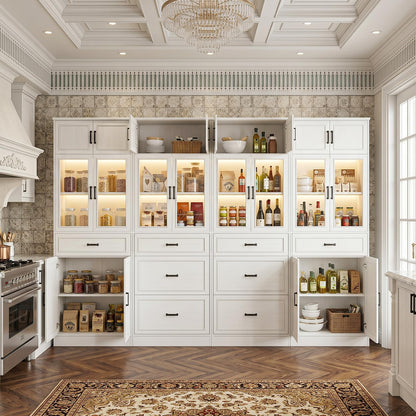 80" Tall Modular Bookshelf and Storage Cabinet Set with Glass Doors and Drawers