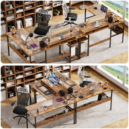 Reversible L Shaped Desk with Magic Power Outlets and USB Charging Ports