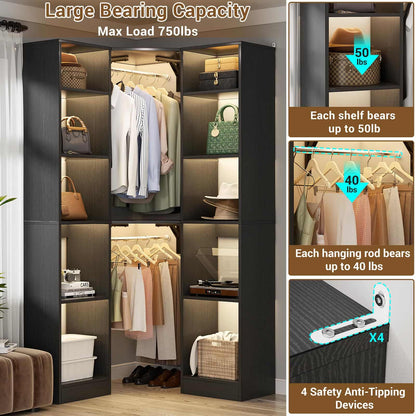 Corner Closet System with 12 Shelves, 40" Large Corner Closet Organizer System with 2 Hanging Rods