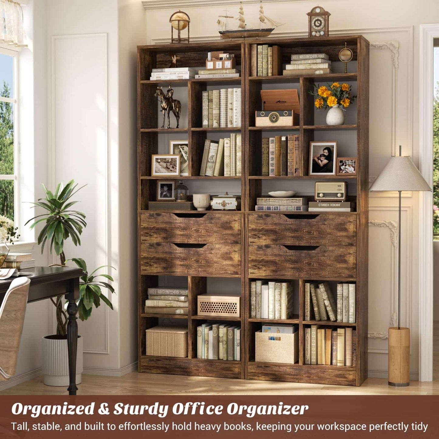 Tall Closet Organizer with 2 Drawers, 79.7" Narrow Freestanding Storage Cabinet, Space-Saving Wood Garment Organizer for Bedroom, Entryway
