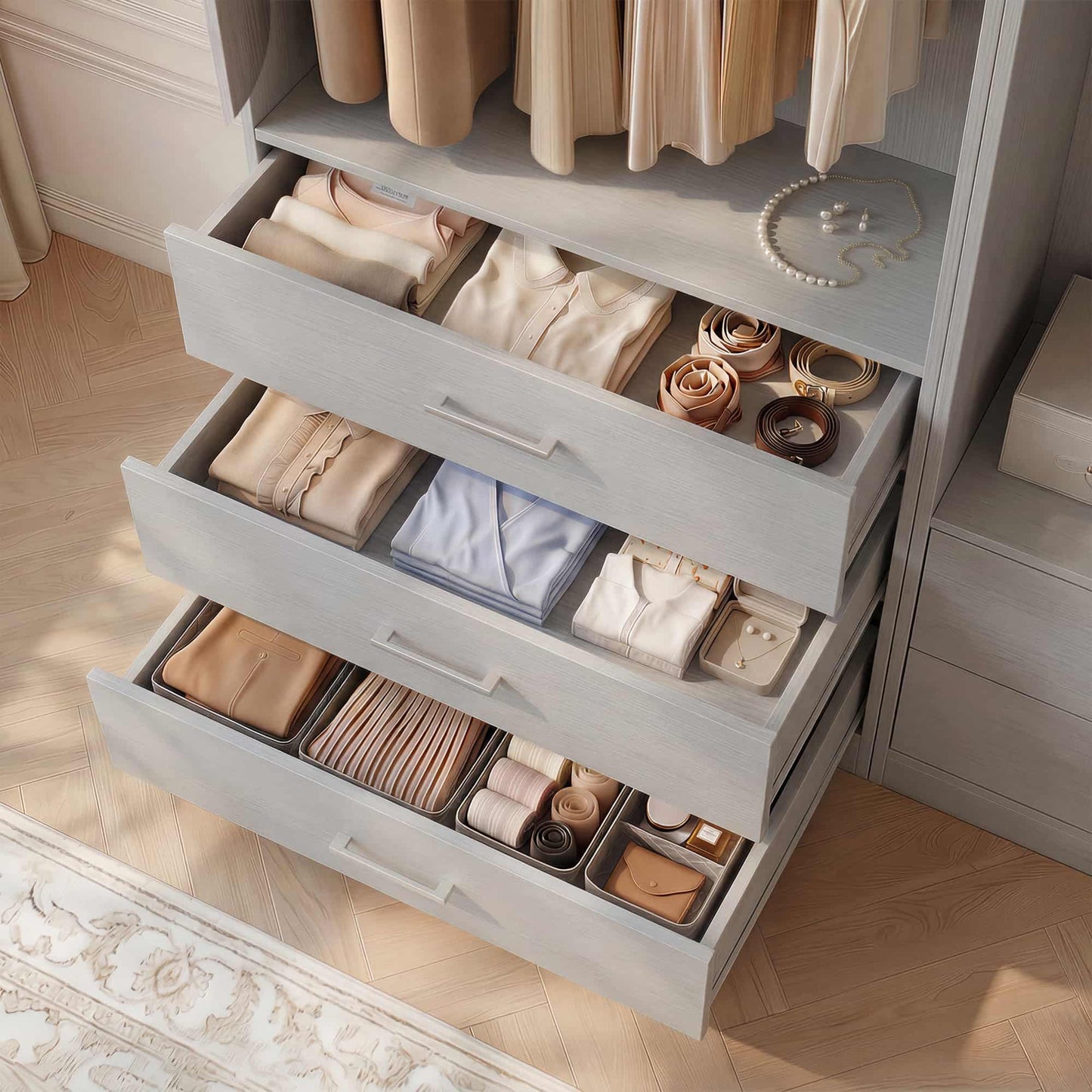 Freestanding Closet System Set - 3-Pack with 3 Wood Drawers Each,With Hanging Rod & Shelves, 24"L x 15"W x 80"H