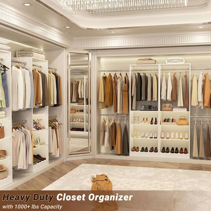 20.5-120'' W Closet Organizer System with 5 Hanging Rods, Shelving Tower